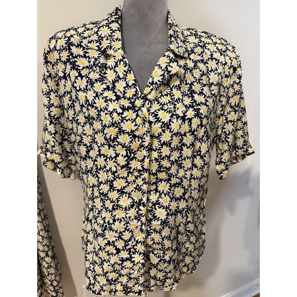 VTG 80s 90s JH Collectibles 10 Navy Blue Yellow White Floral Skirt Set Union Tag